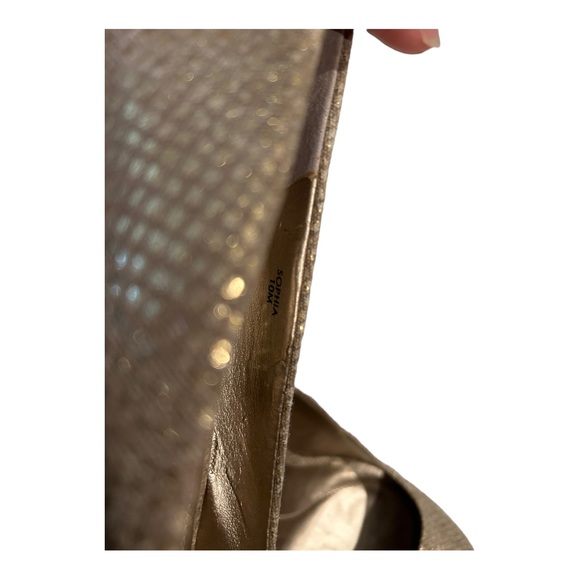 Tahiti Gold and Cork Snake Skin 3 Inch High Heels Shoes Size 10 - Picture 11 of 11